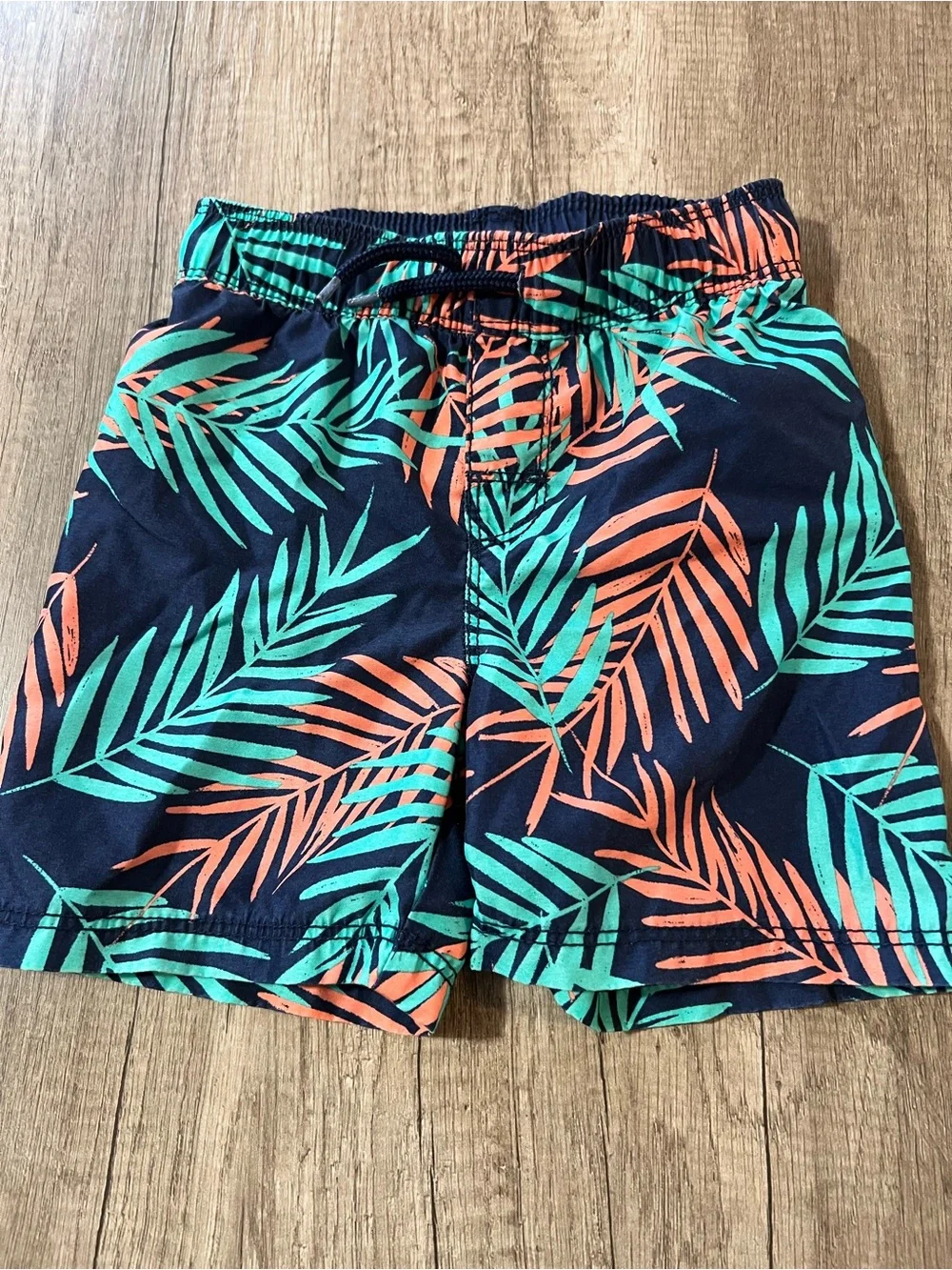 Old Navy Navy Swim Shorts with Teal & Coral Leaf Print